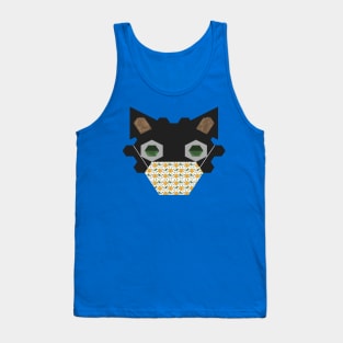 Black Cat Wearing Pixel Flower Mask Tank Top